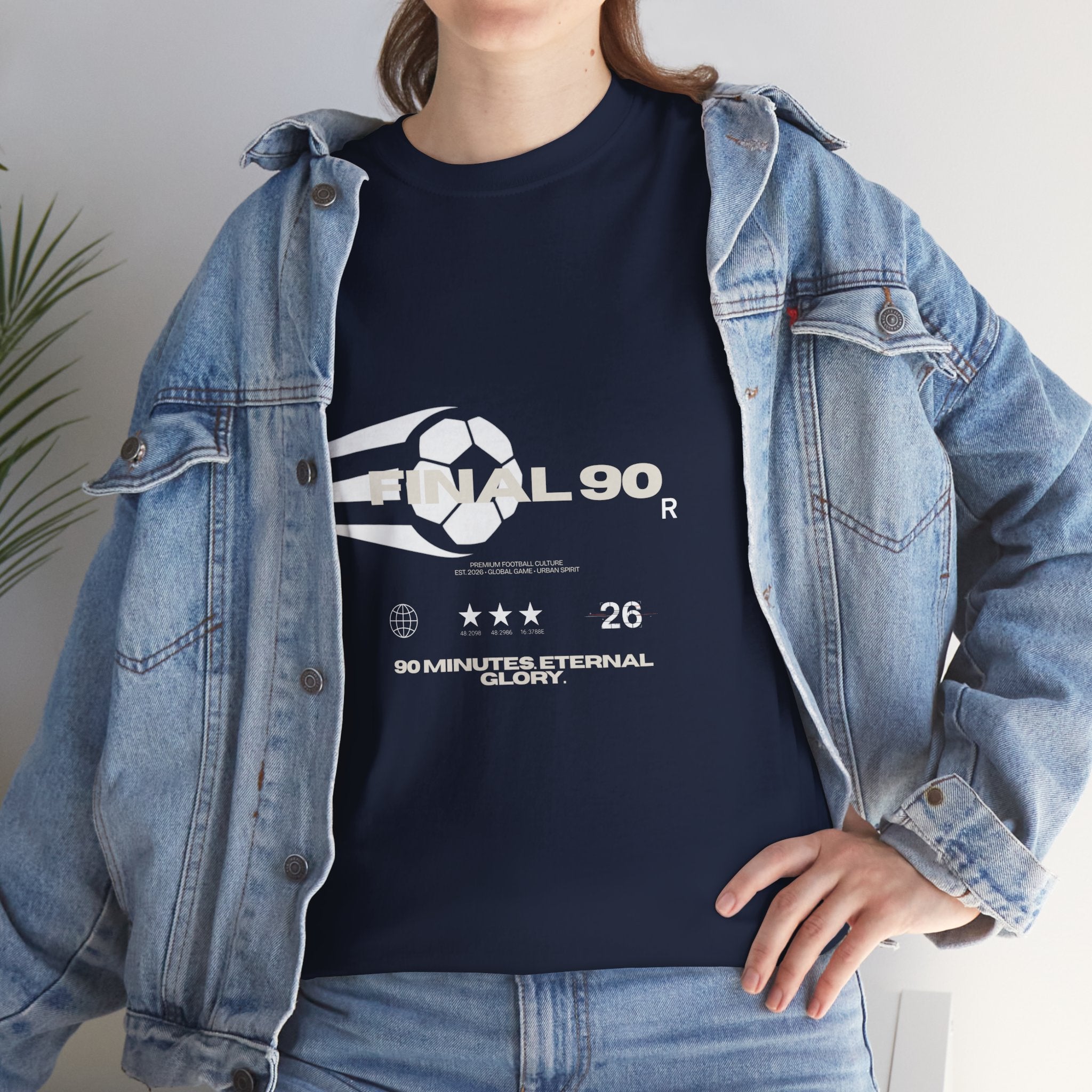 Final 90 Minimalist White Tee — Subtle Center Logo T‑Shirt