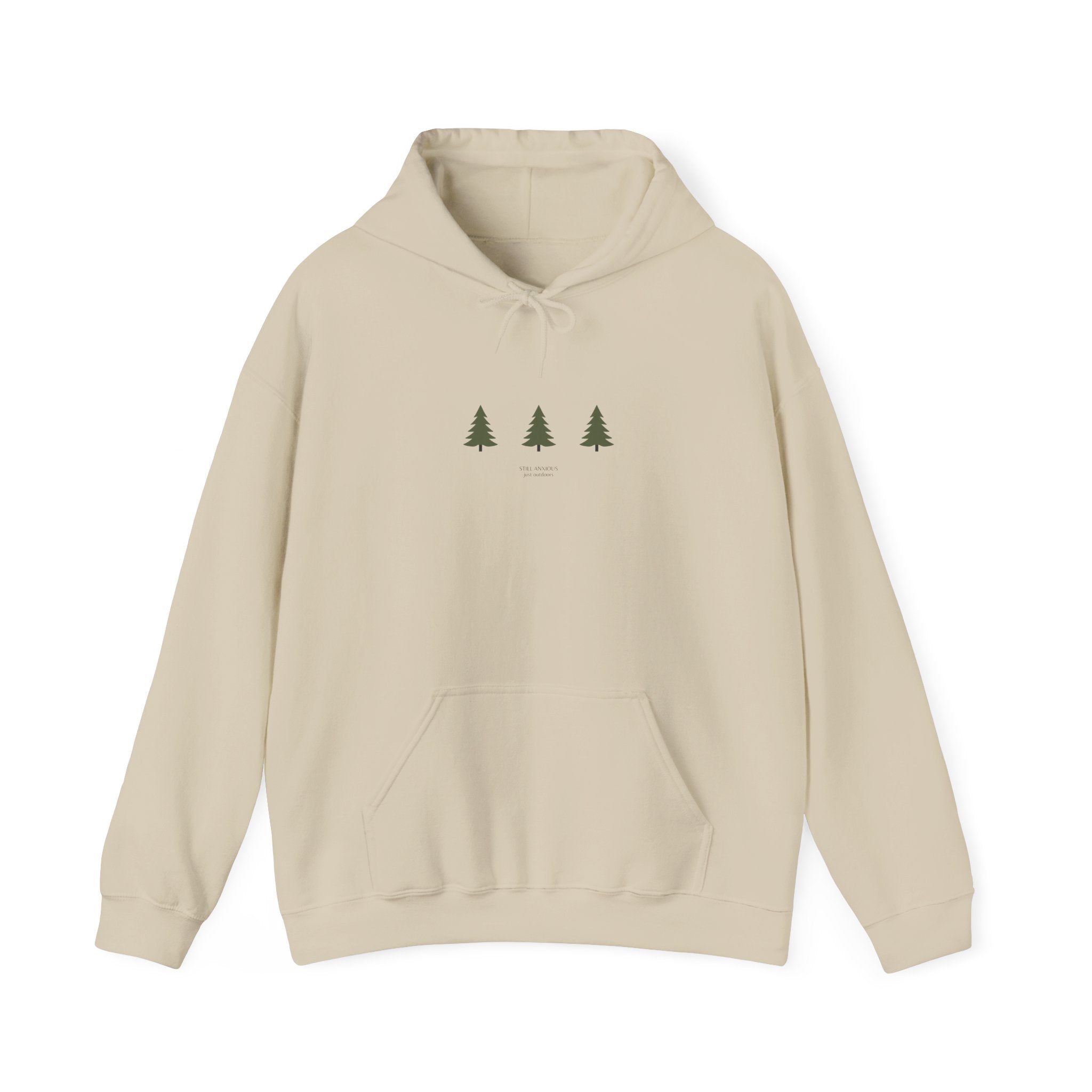 Minimal Three Pine Trees Hoodie — Simple Forest Graphic Sweatshirt
