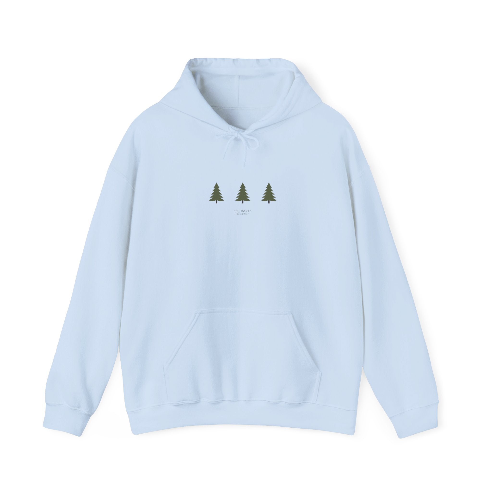Minimal Three Pine Trees Hoodie — Simple Forest Graphic Sweatshirt