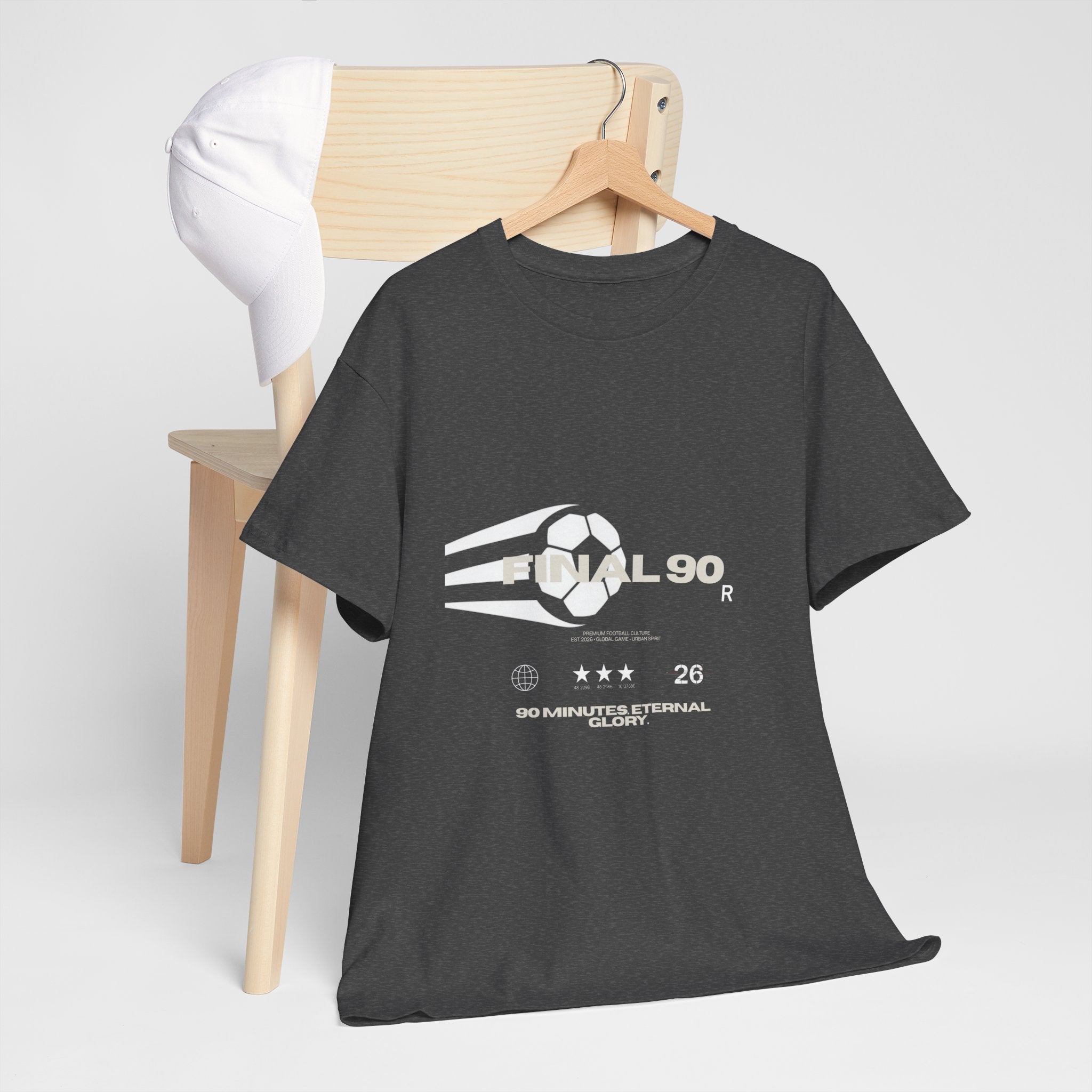 Final 90 Minimalist White Tee — Subtle Center Logo T‑Shirt