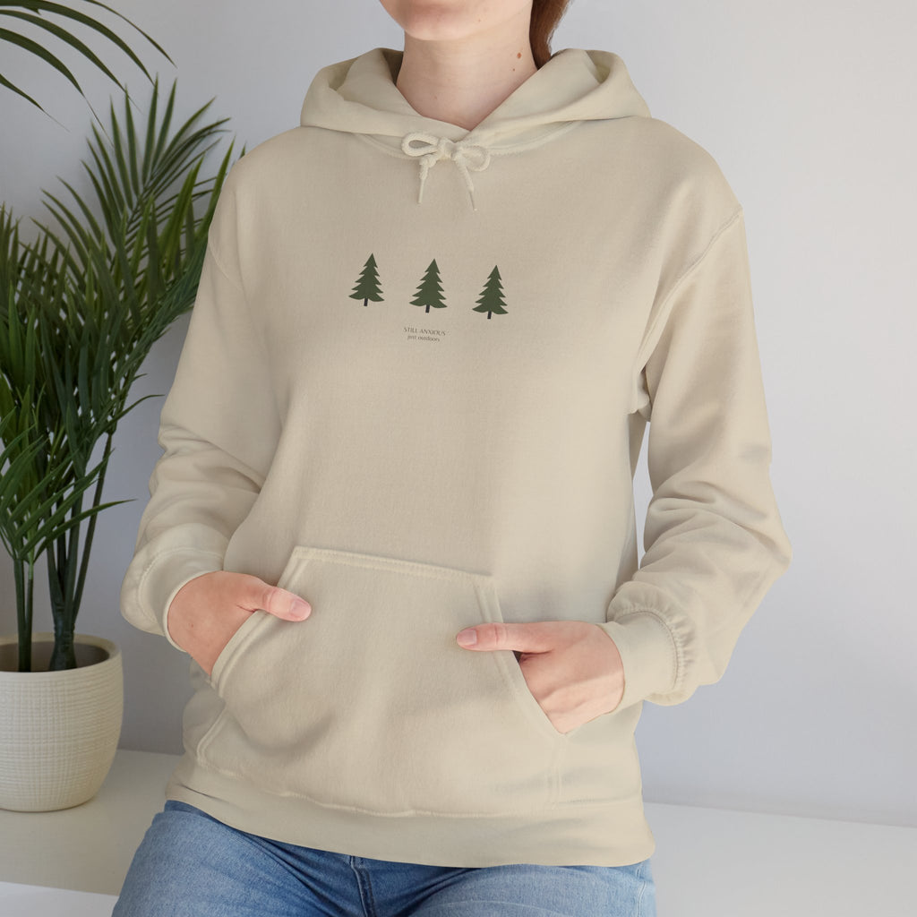 Minimal Three Pine Trees Hoodie — Simple Forest Graphic Sweatshirt