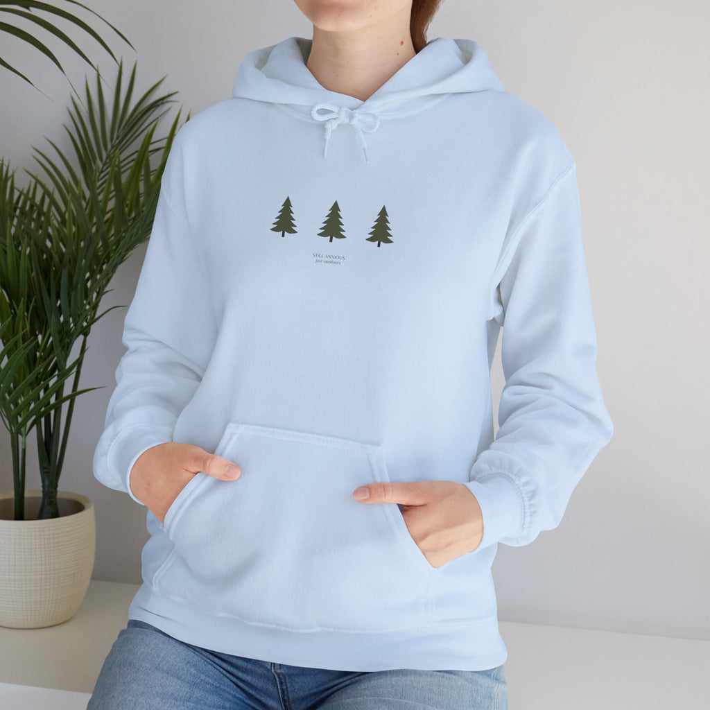 Minimal Three Pine Trees Hoodie — Simple Forest Graphic Sweatshirt
