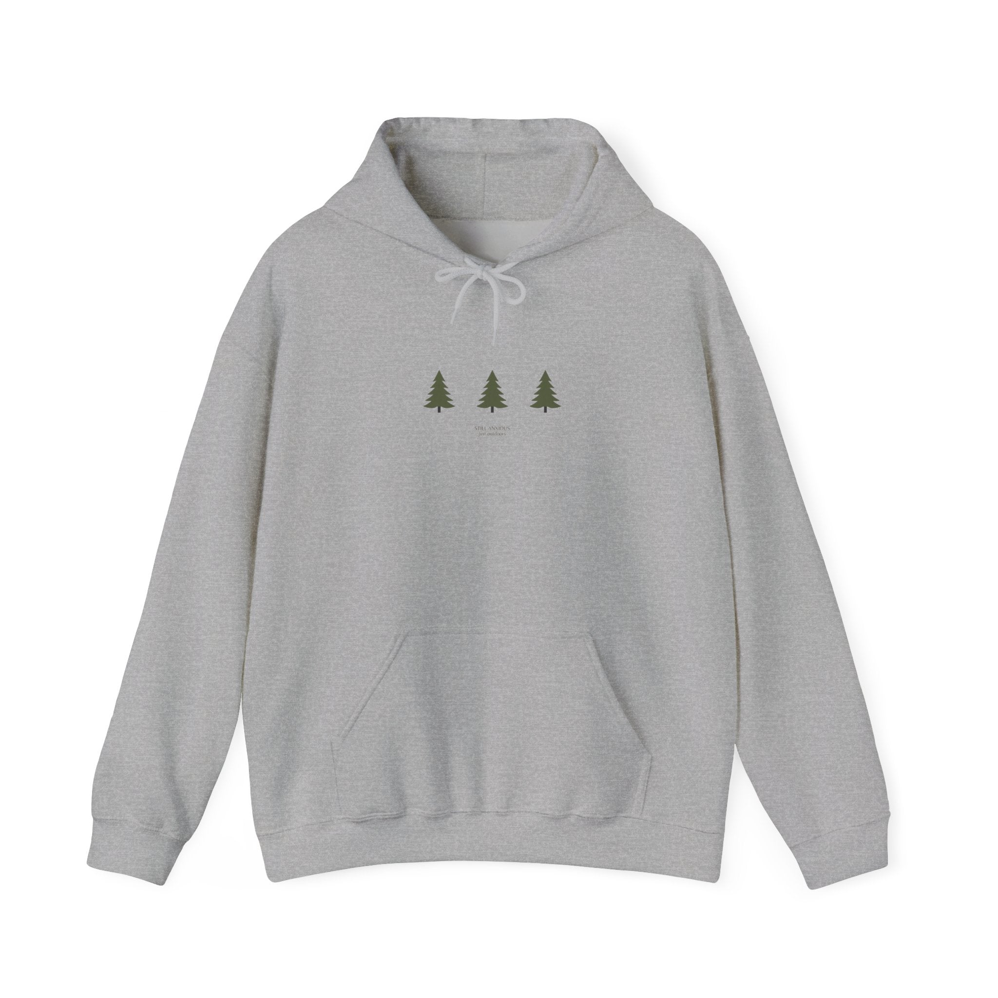 Minimal Three Pine Trees Hoodie — Simple Forest Graphic Sweatshirt