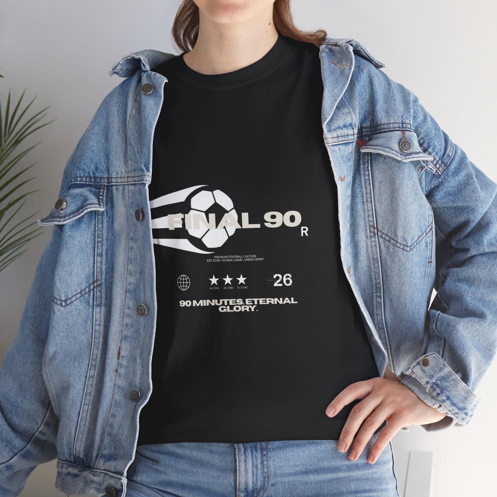 Final 90 Minimalist White Tee — Subtle Center Logo T‑Shirt